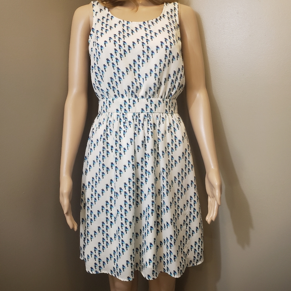 Doe & Rae Sleeveless Fit & Flare Bird Print Dress